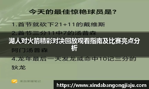 湖人对火箭精彩对决回放观看指南及比赛亮点分析